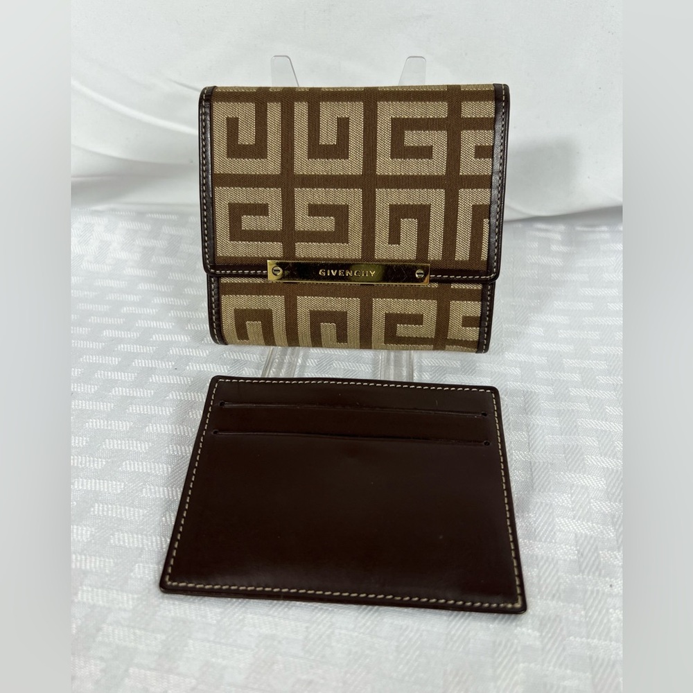 1010: Givenchy Vintage 4G Canvas Trifold Wallet + Leather Card Case